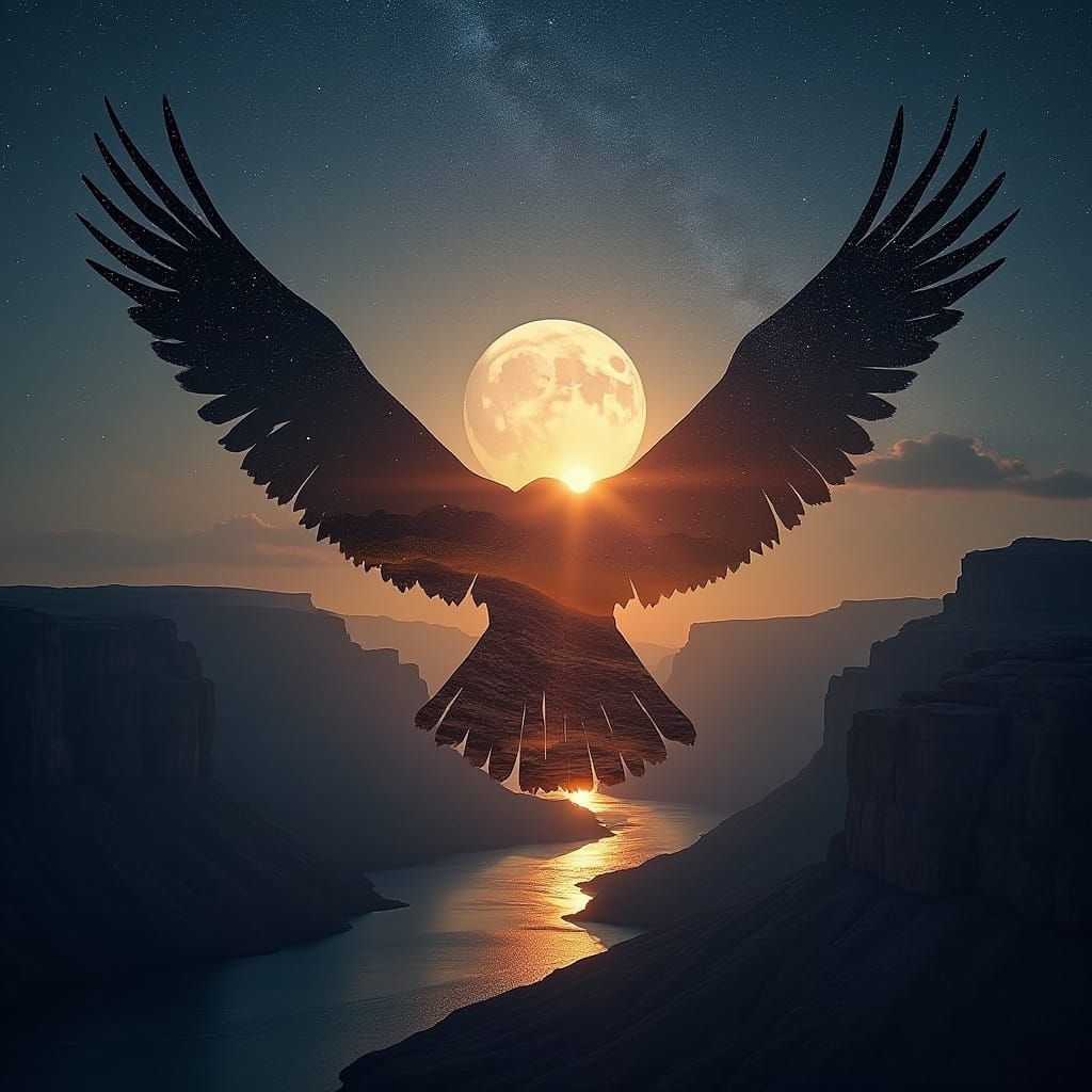 Majestic Eagle Soaring in Double Exposure Style