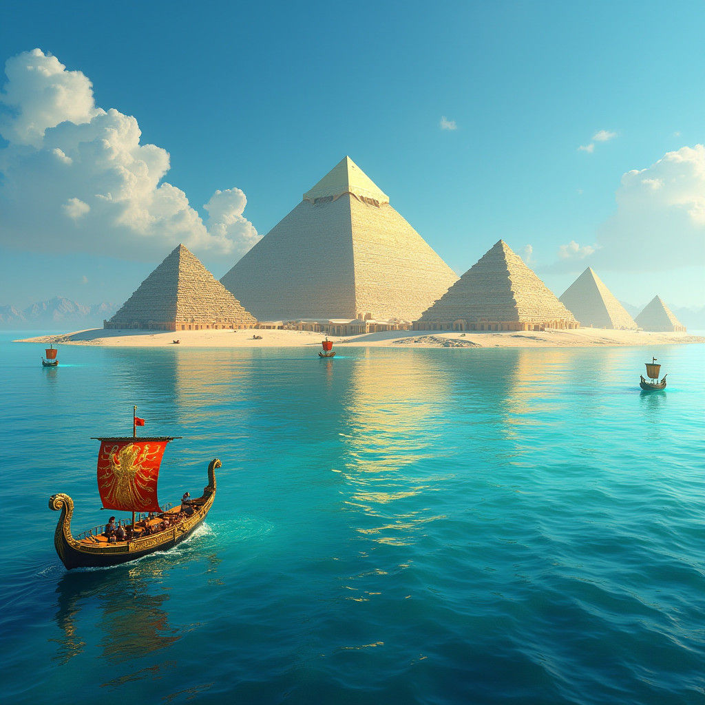 An imaginative illustration of the pyramids floating majesti...