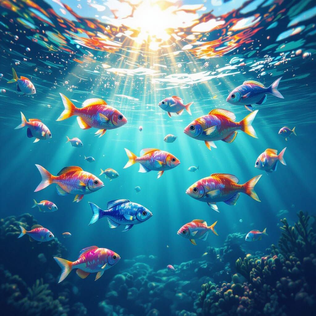 Colorful Fish Swimming in Sunlit Clear Water