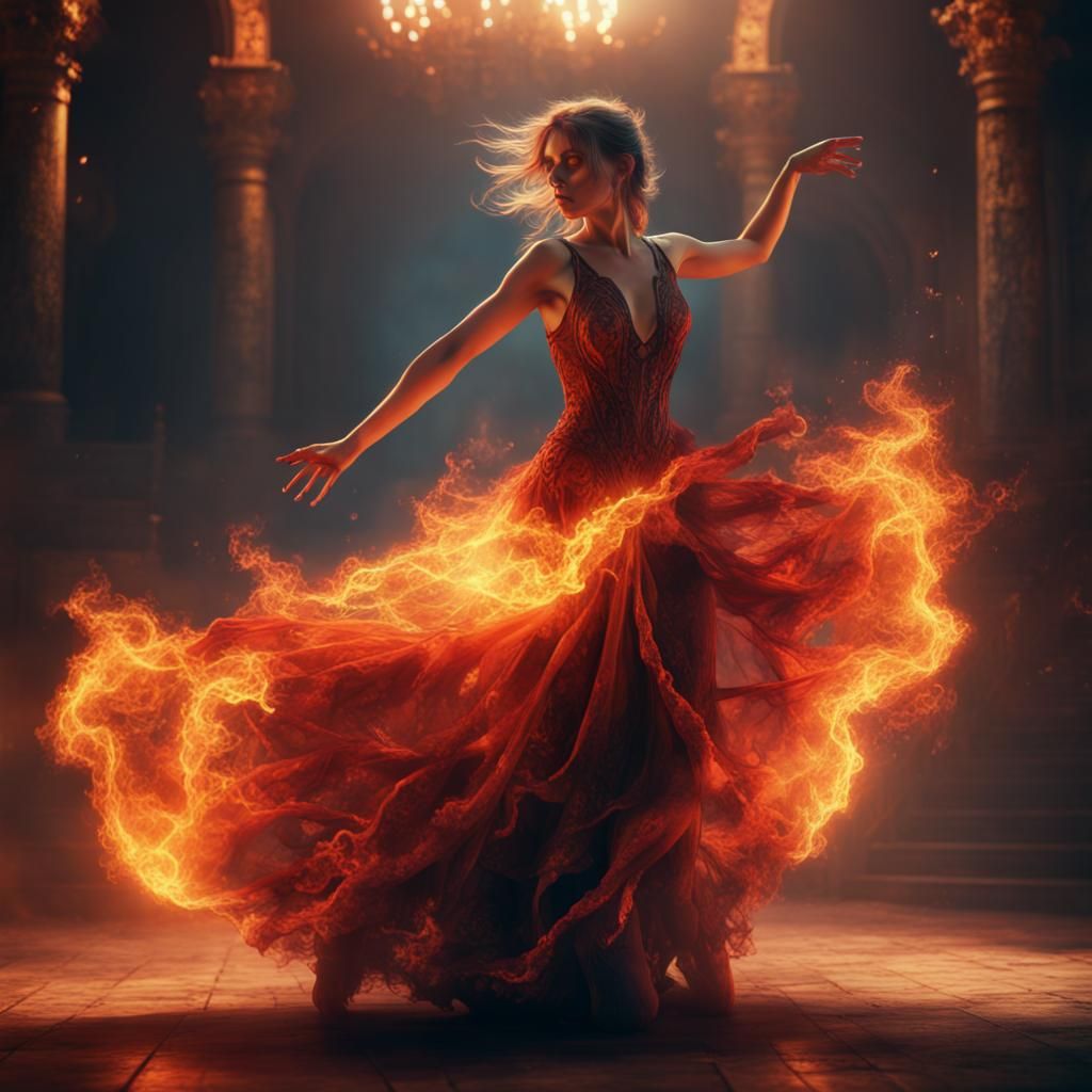Woman dancing with burning dress  by @undefined