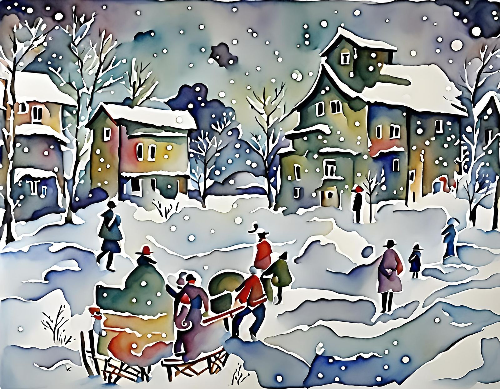 Watercolor, kandinsky style, snow
