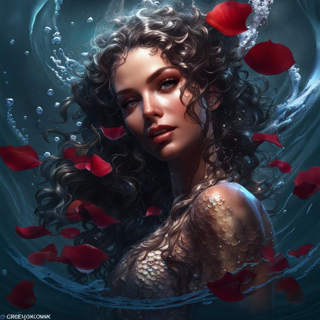 Glamorous Mermaid Portrait in Art Nouveau Style