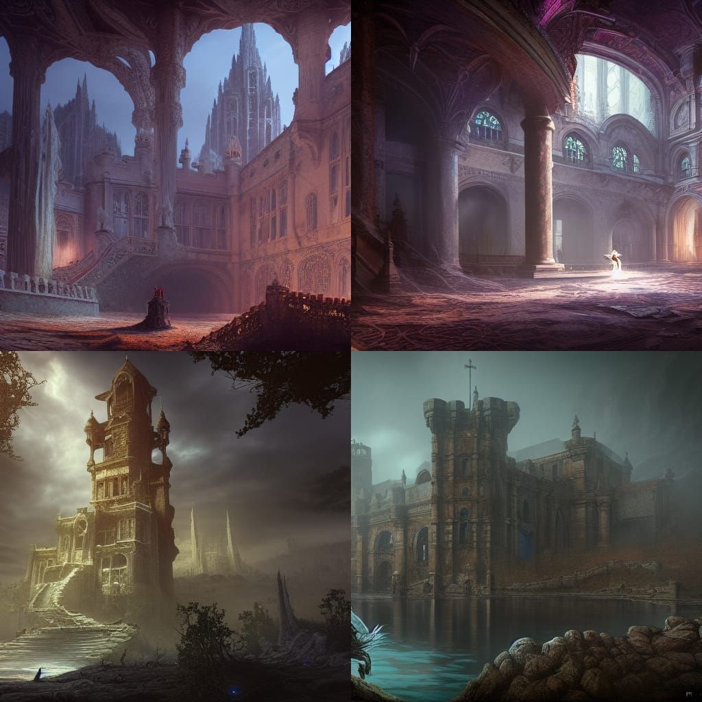 Ghost floating through a abandoned castle