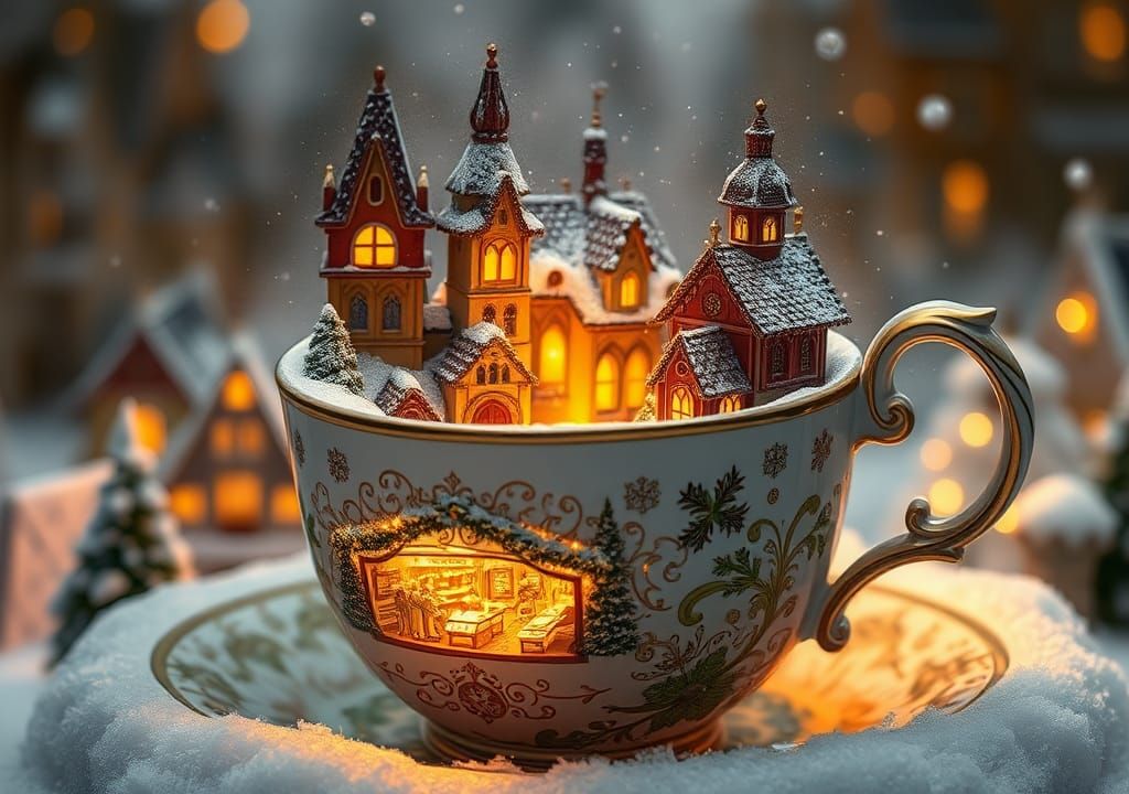 Inside a Christmas porcelain cup is an enchanting miniature Christmas market surrounded by a snow-covered ...  by @Tina auf der Blumenwiese