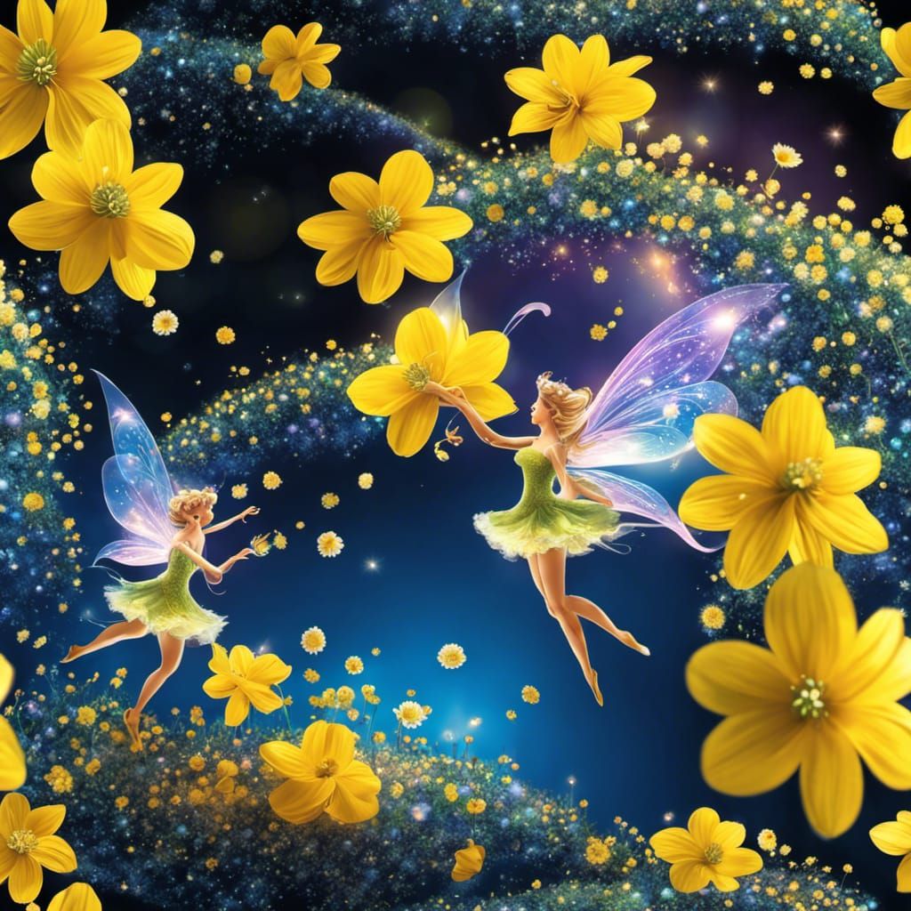 Sparkling Tiny Fairy's Flying Around Sparkling Buttercups Gathering 