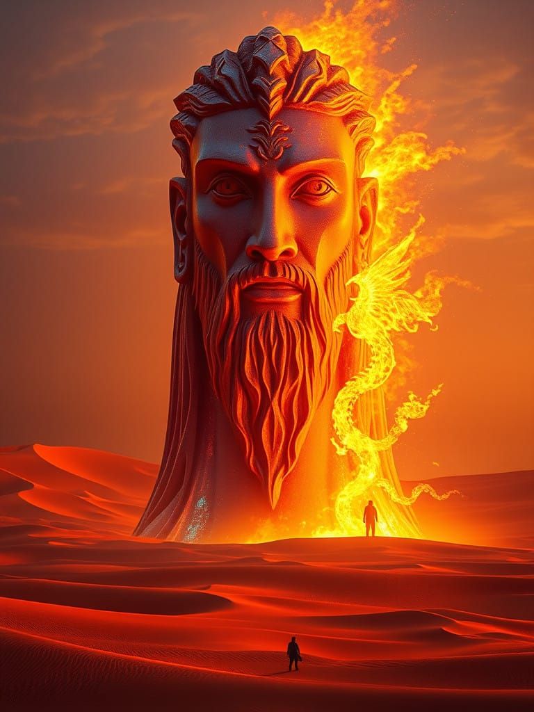 Molten Sand Colossus Awakens in Golden Desert Landscape