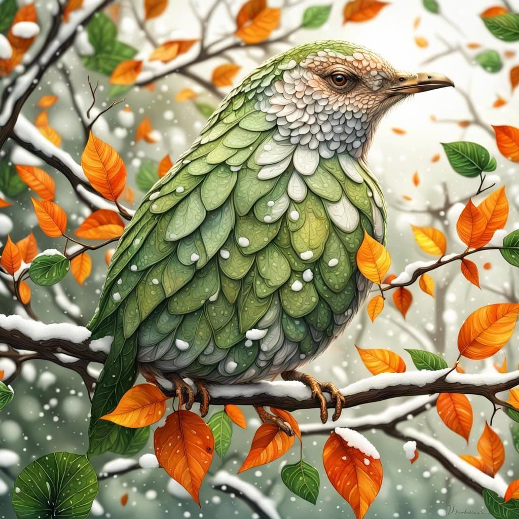Green Leaf Bird  by @MidnightArtCafe