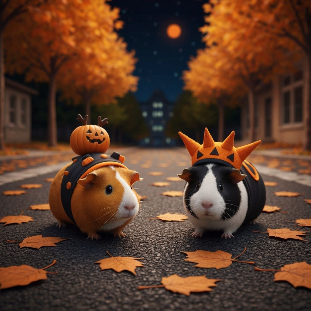 Guinea Pigs in Halloween Costumes Seek Veggies