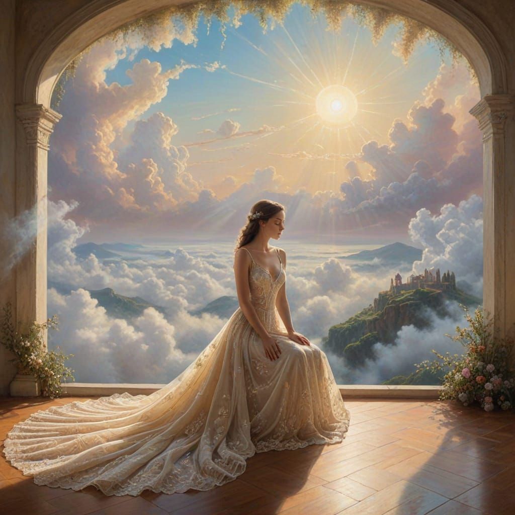 Surrealist Dreamscapes: Heavenly Figure in Ethereal Glow