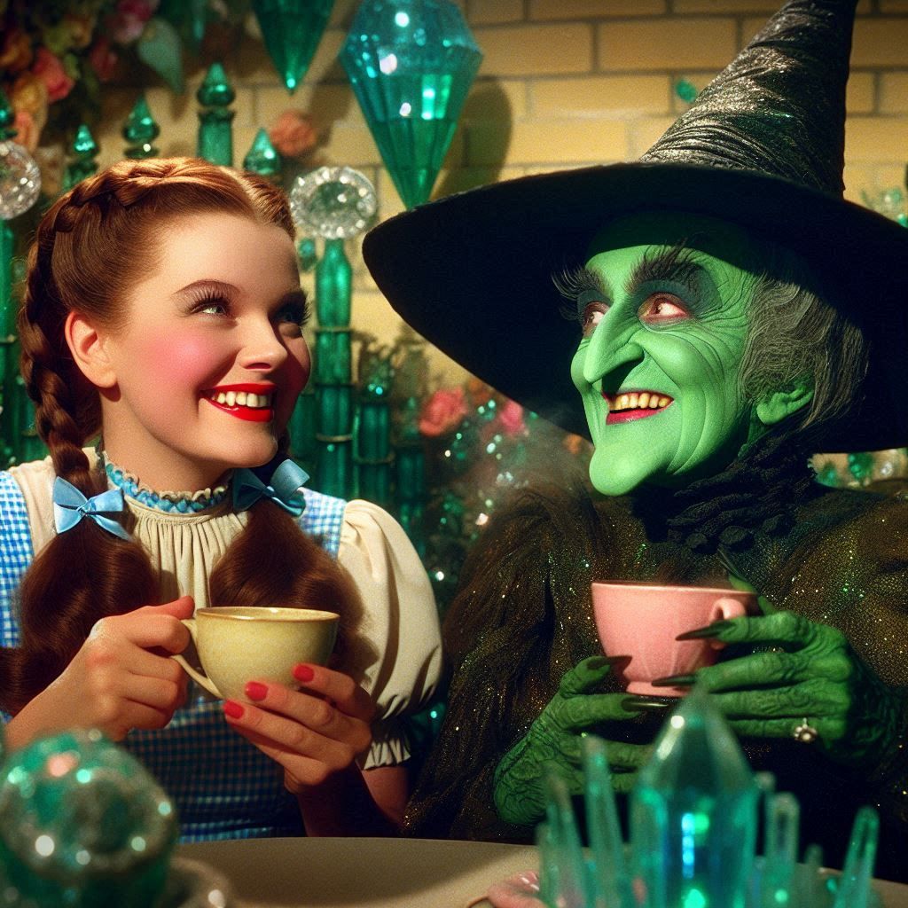 Besties Dorothy and Wicked Witch Having Coffee
