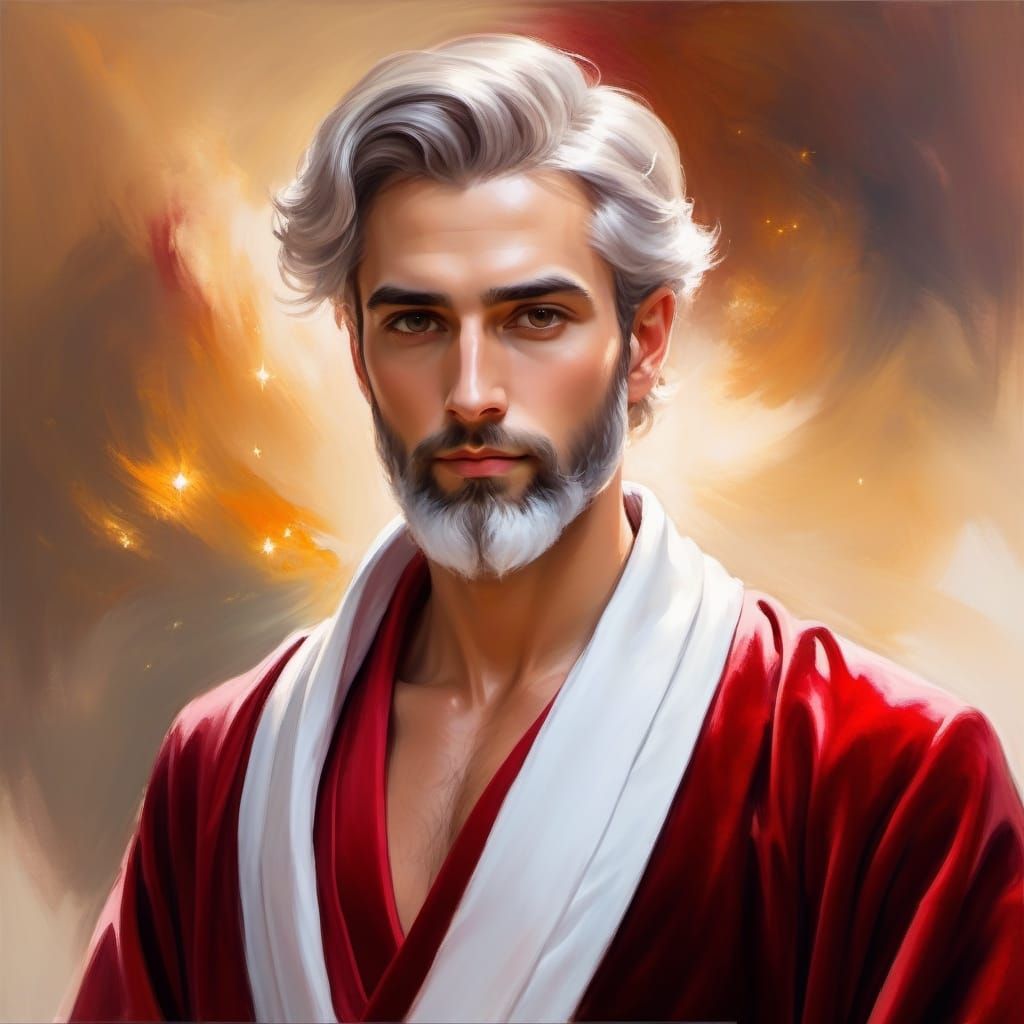 A handsome man with silver-white hair and beard