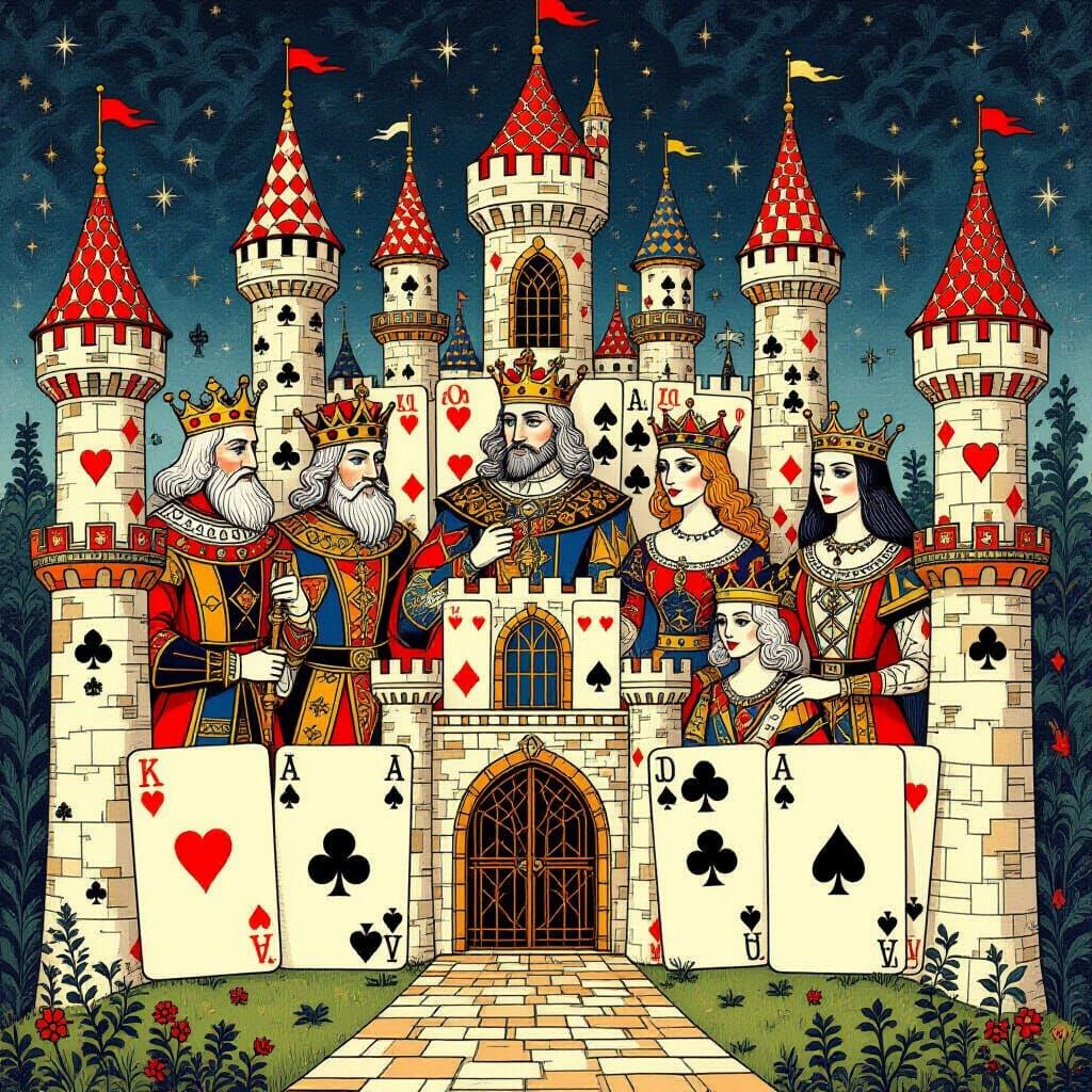An entire royal court built from card suits and patterns  by @xtough 