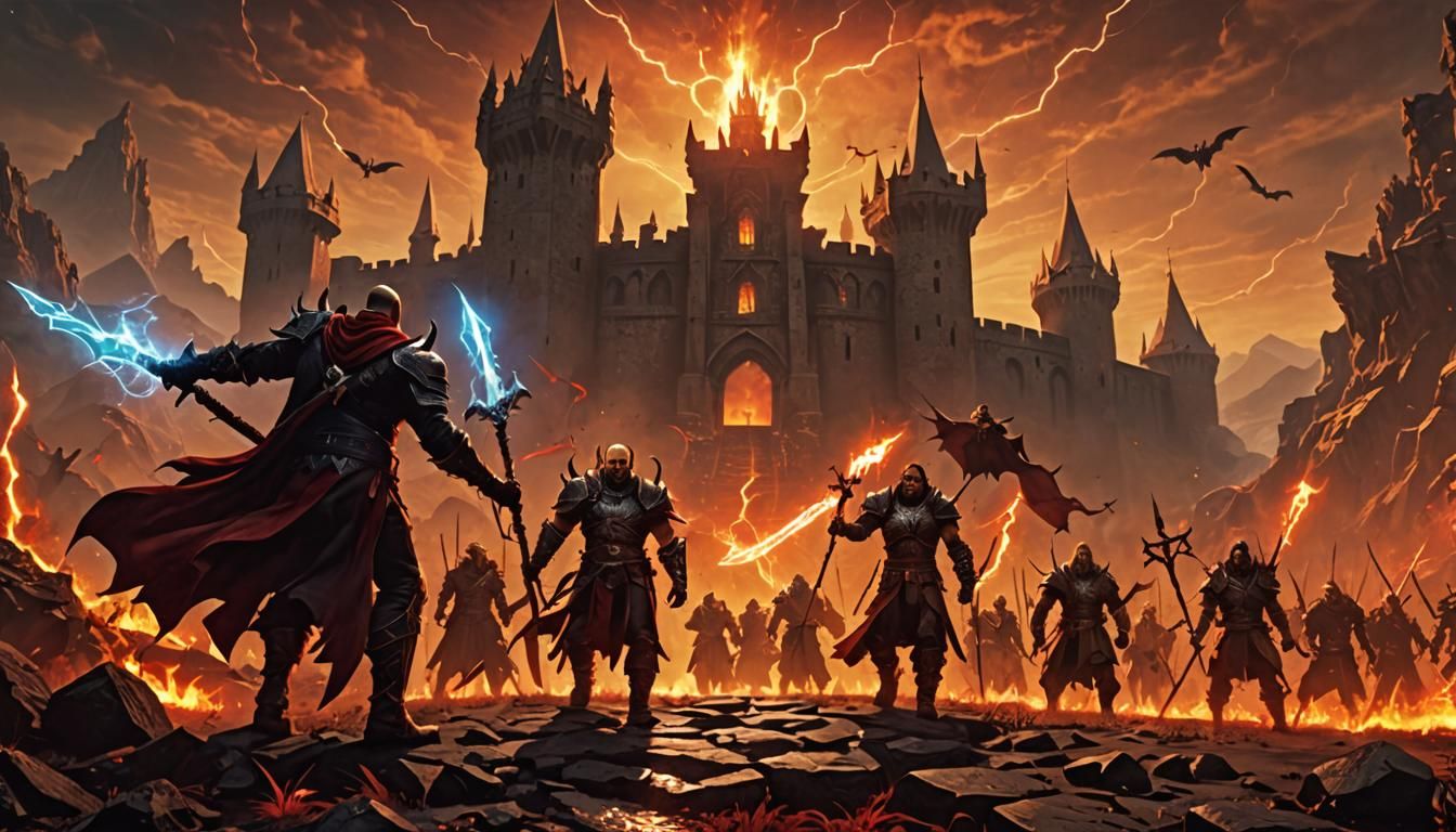 Diablo Confronts Adventurers in Hellish Landscape