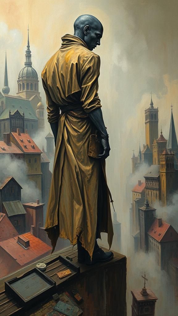 Cyclopean Figure in Tilting Cityscape: Expressionist Paintin...