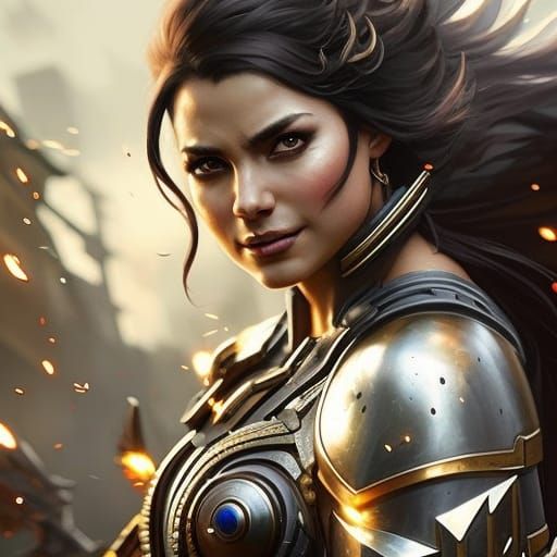 Gorgeous Warrior Dark Hair Smiling - Ai Generated Artwork - Nightcafe 