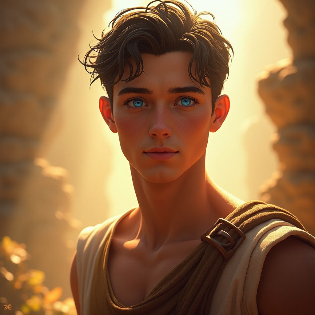 Handsome Man with Blue Eyes in Fantasy Art Style