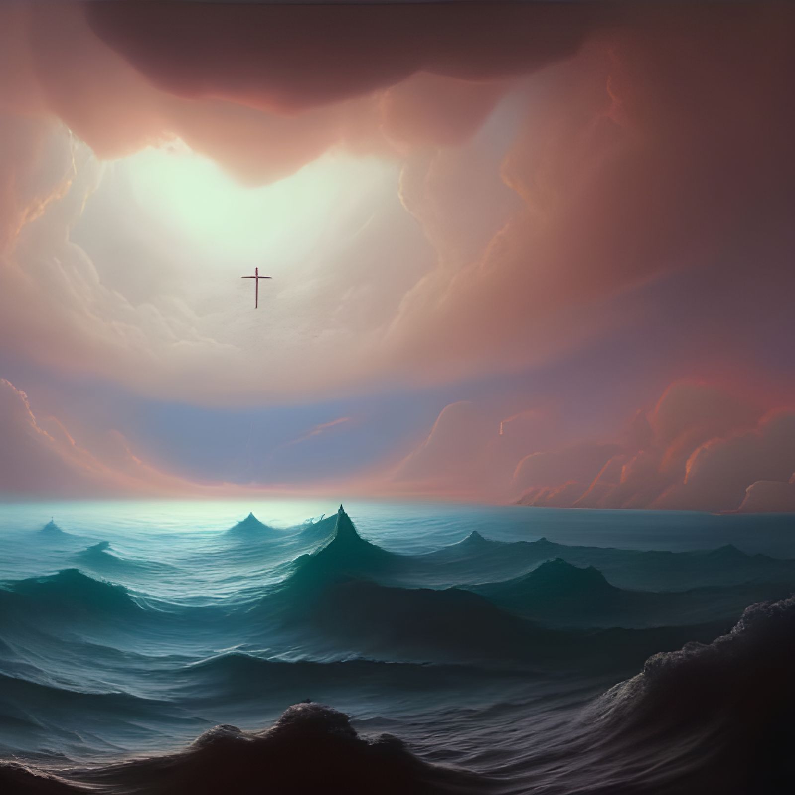 Biblical Tsunami on Mediterranean Lake, Epic Painting