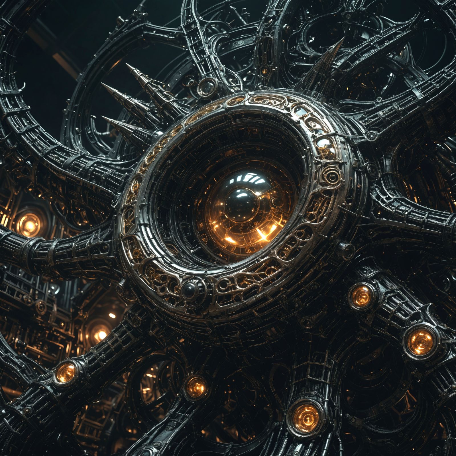 bottom view of a nightmarish giger biomechanic steampunk ult...