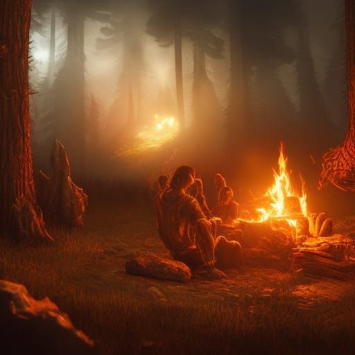 Roaring campfire in the night - AI Generated Artwork - NightCafe Creator