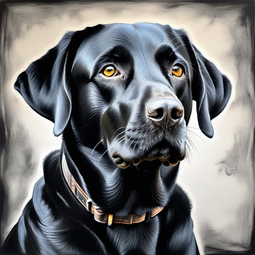A Realistic Charcoal Drawing (((black Labrador retriever))),...
