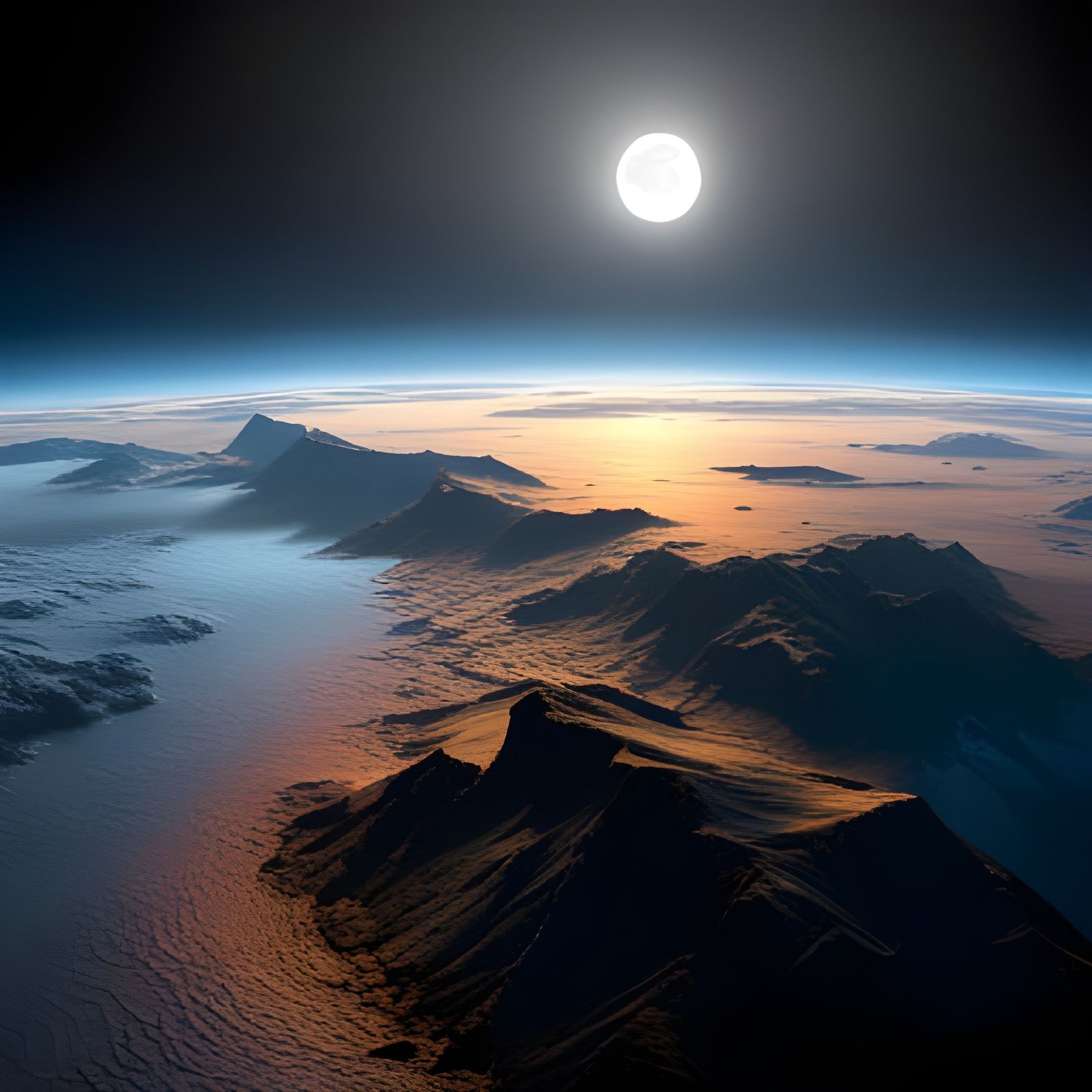 Mare Nostrum on the Moon, with view on Earth in the sky detailed matte painting, deep color, fantastical, intricate deta...