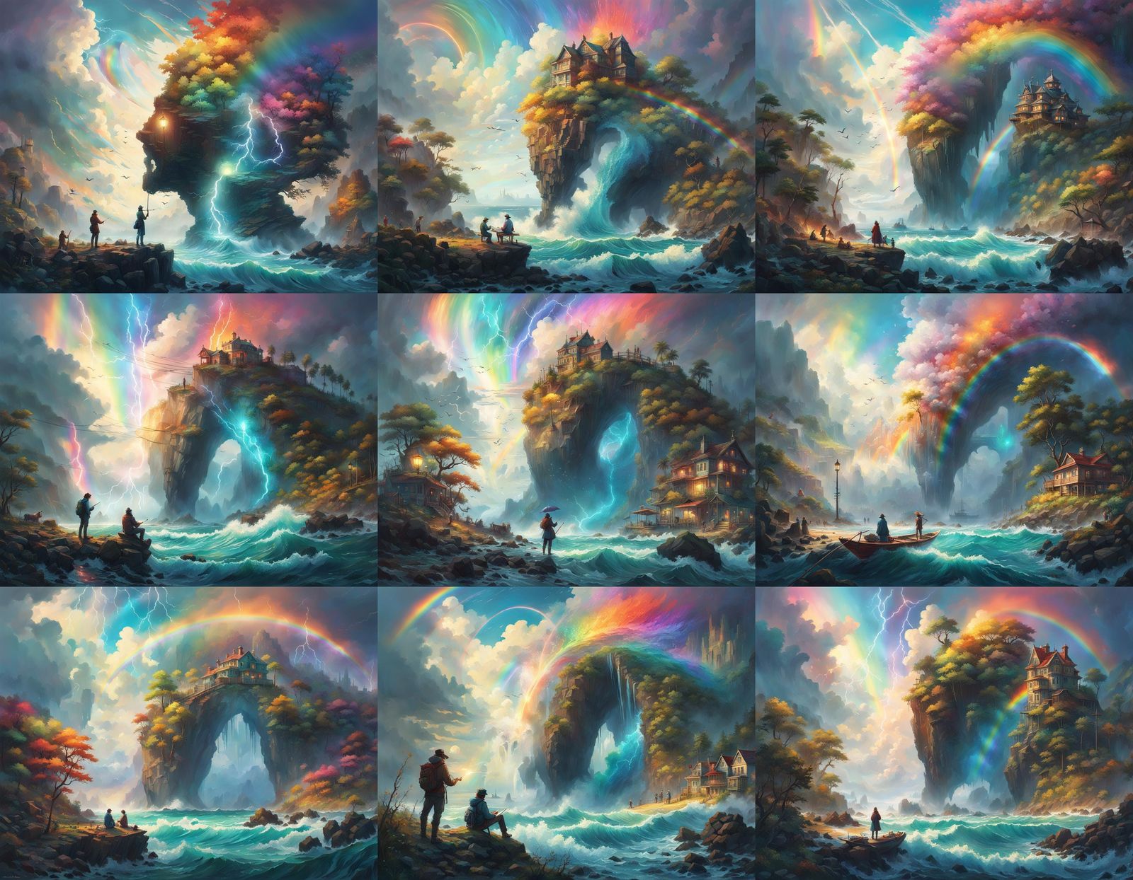 Rainbow double exposure Poet writing magical poems as time moves past