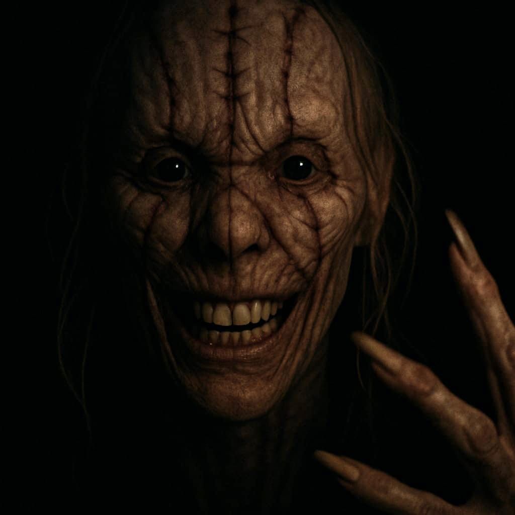 Terrifying closeup night terror sleep paralysis demon horror creation I just made of a pure evil SCZ hallucination creat...