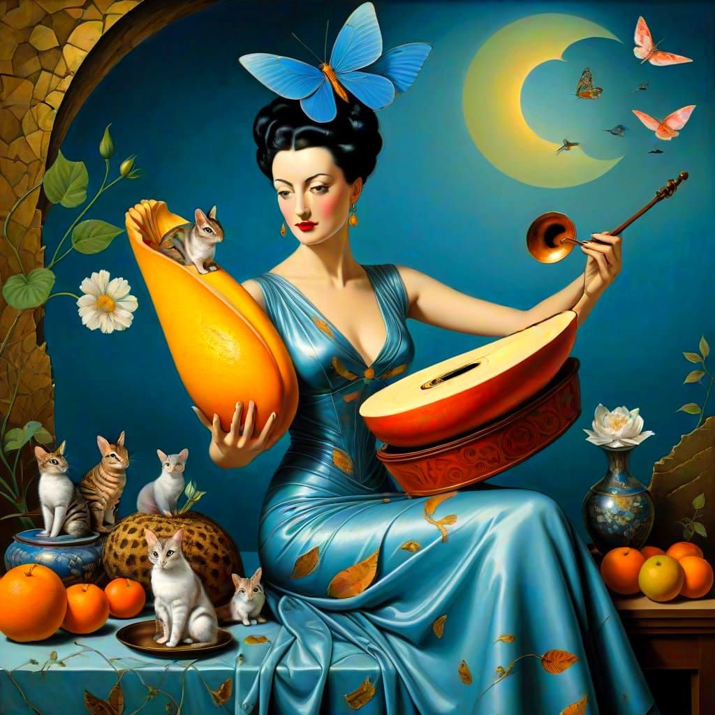 Charming Lady in Vibrant Surreal Landscape