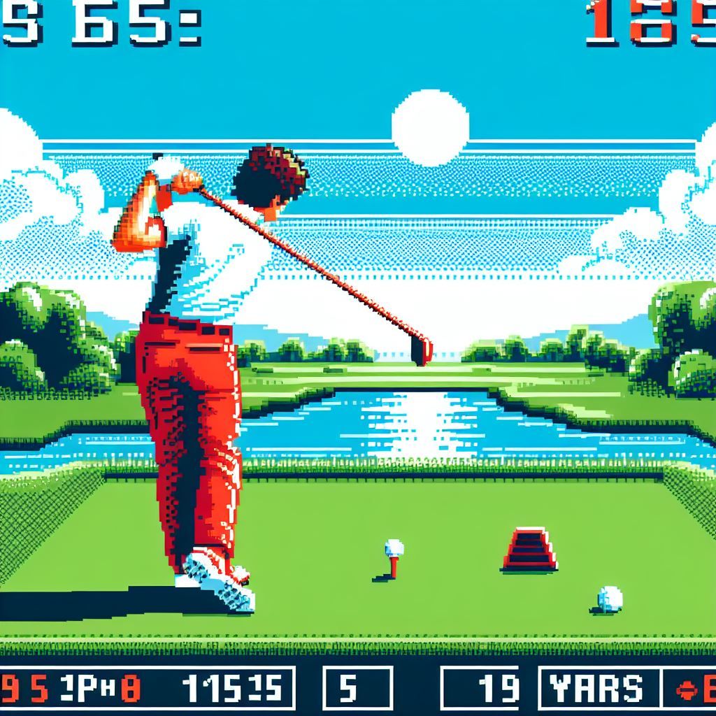 8 bit art style, retro computer game, a golfer