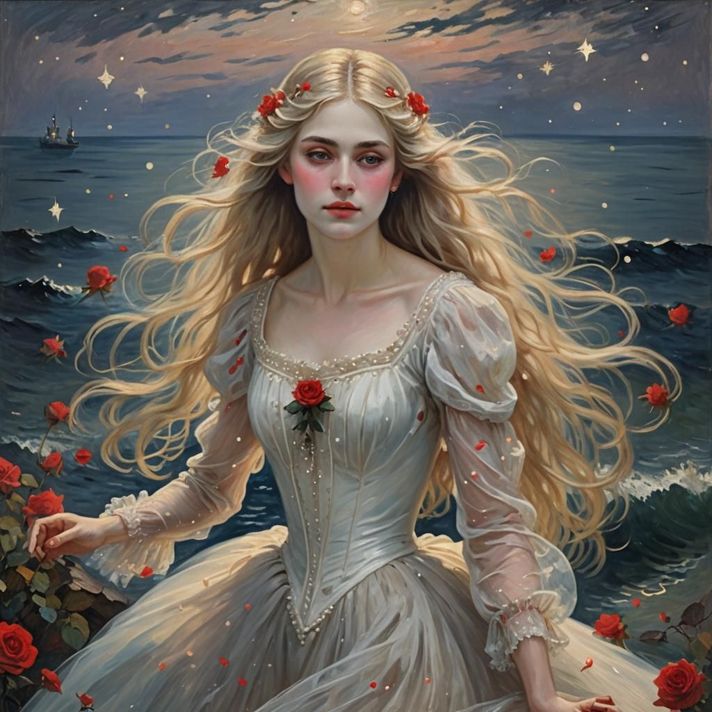 Monet Style Oil Painting of Woman with Roses