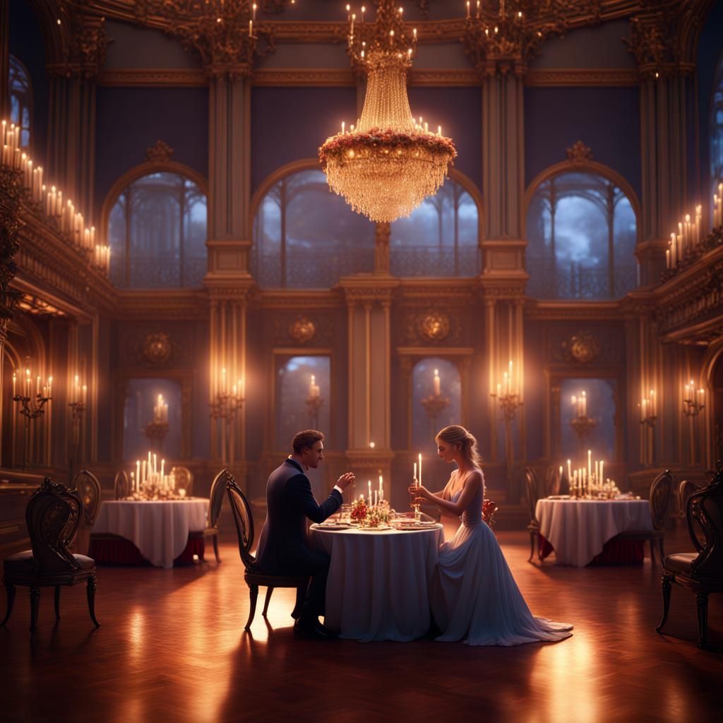 Candlelit Dinner romantic dinner in a ballroom a man is prop...