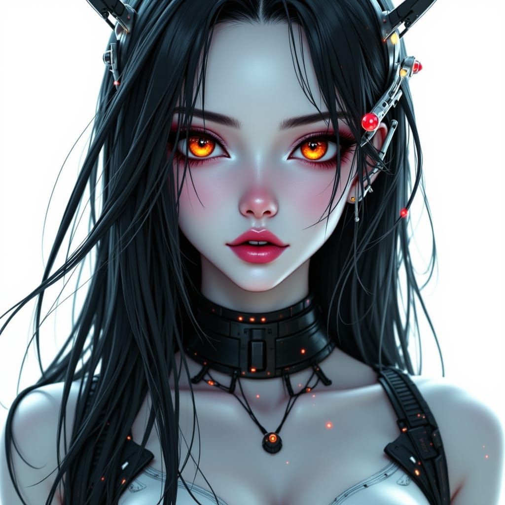 <lora:Refined Serenity Fx:1.0>, insane fashion photography beautiful young woman serene futuristic Cyberqueen translucent skin robotic head ...