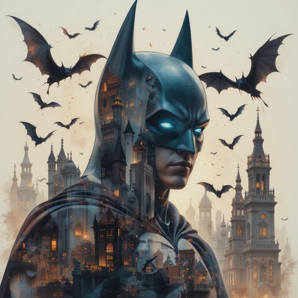 Double exposure portrait Batman