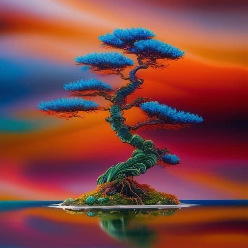 Azurite Malachite Bonsai at Sunset