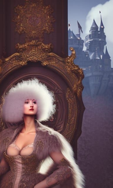 castle; furry, fluffy, floofy; rococo detailed portrait; dig...