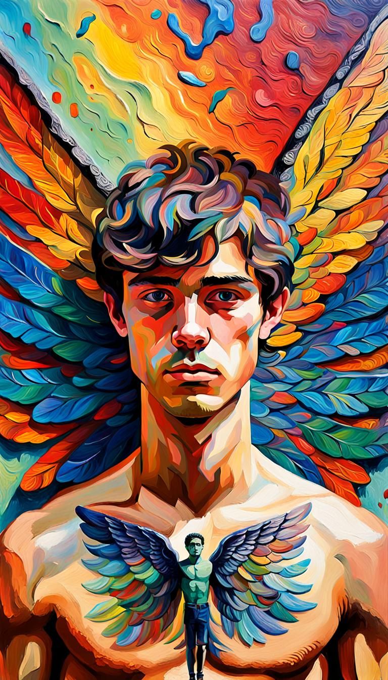 Neo-Expressionist Angel Beside Kabbalah Tree of Life