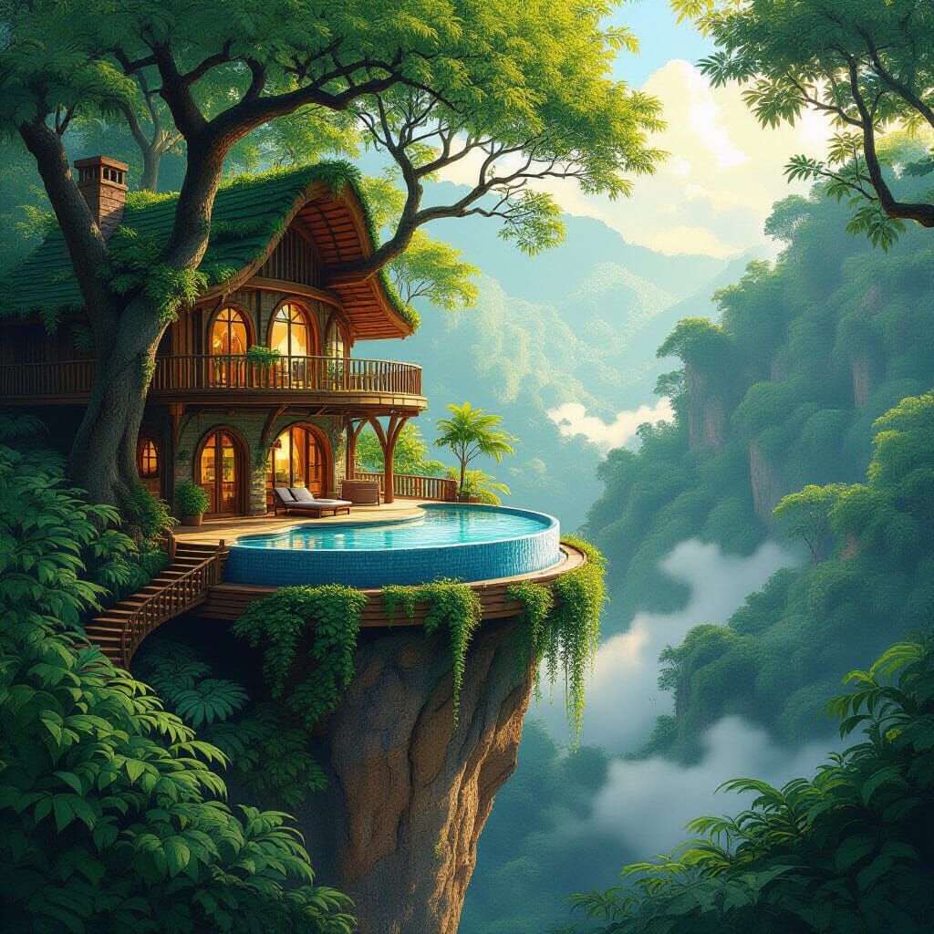 Lush Rainforest Treehouse with Infinity Pool