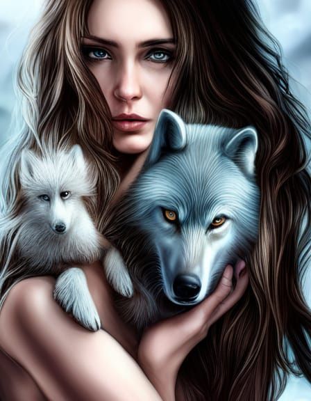 beautiful wolf and ice girl - AI Generated Artwork - NightCafe Creator