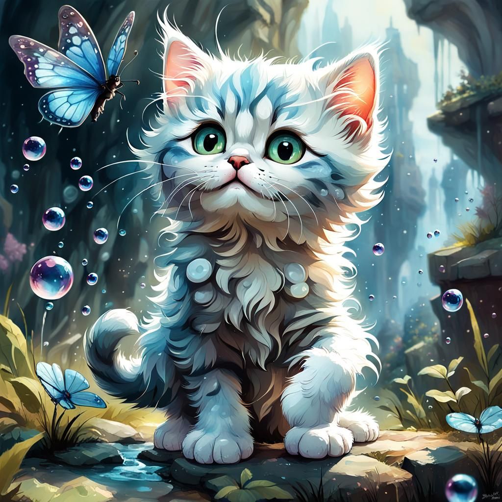 (Cartoon FLUFFY KITTEN IS SUPER CUTE, RAISED HIS PAW,WANTS T...
