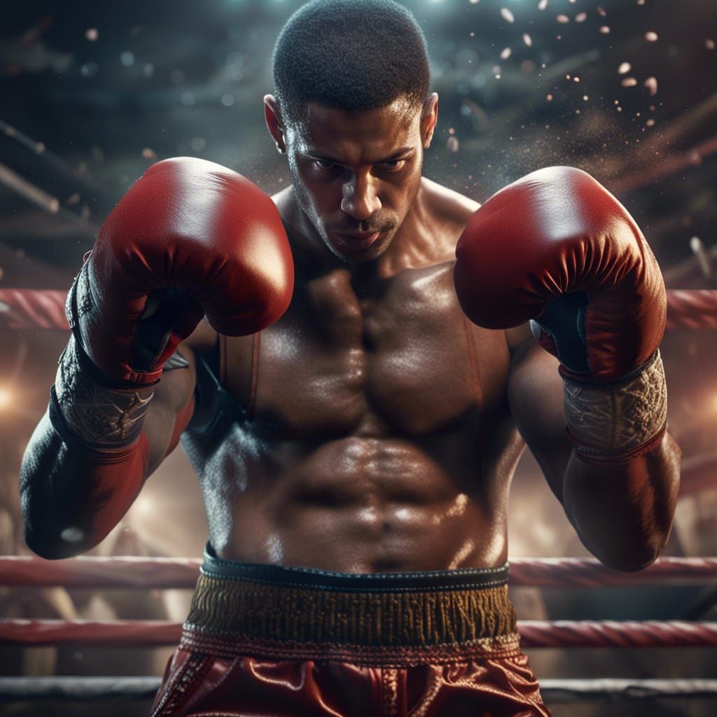 Lutador de boxe homem sem camisa utilizando luvas de boxe po...