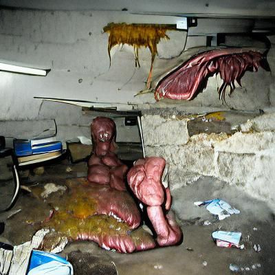 scary monster flesh in creepy abandoned basement