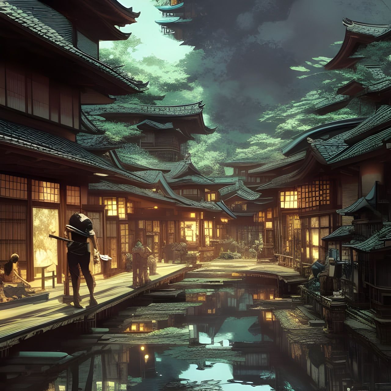 Japanese village Hyper-detailed masterpiece by Greg rutkowsk...