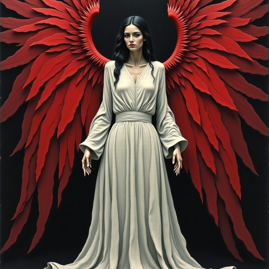 <lora:RB Figures:1.0>  Drawing of  an Angel with red wings