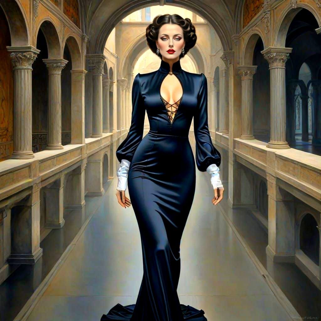 Gothic Lady in Vibrant Surreal Landscape