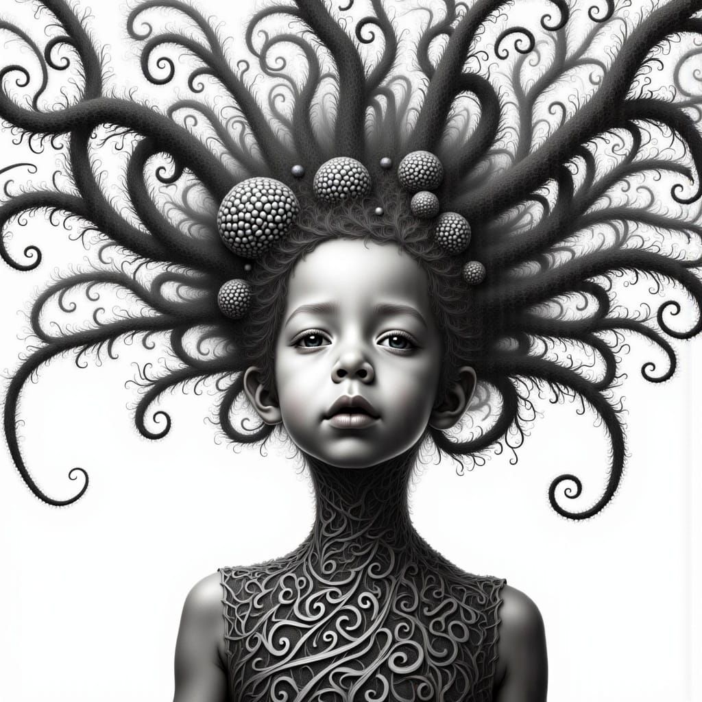 <lora:Flowing Root Lines:1.0> 3D MANDELBROT MUSIC, By Susan Seddon Boulet, CURLIEST Optical Art Digital Optical Art. Medium shot. Intricatel...