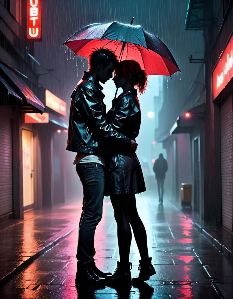 Punk Embrace Under Neon Lights