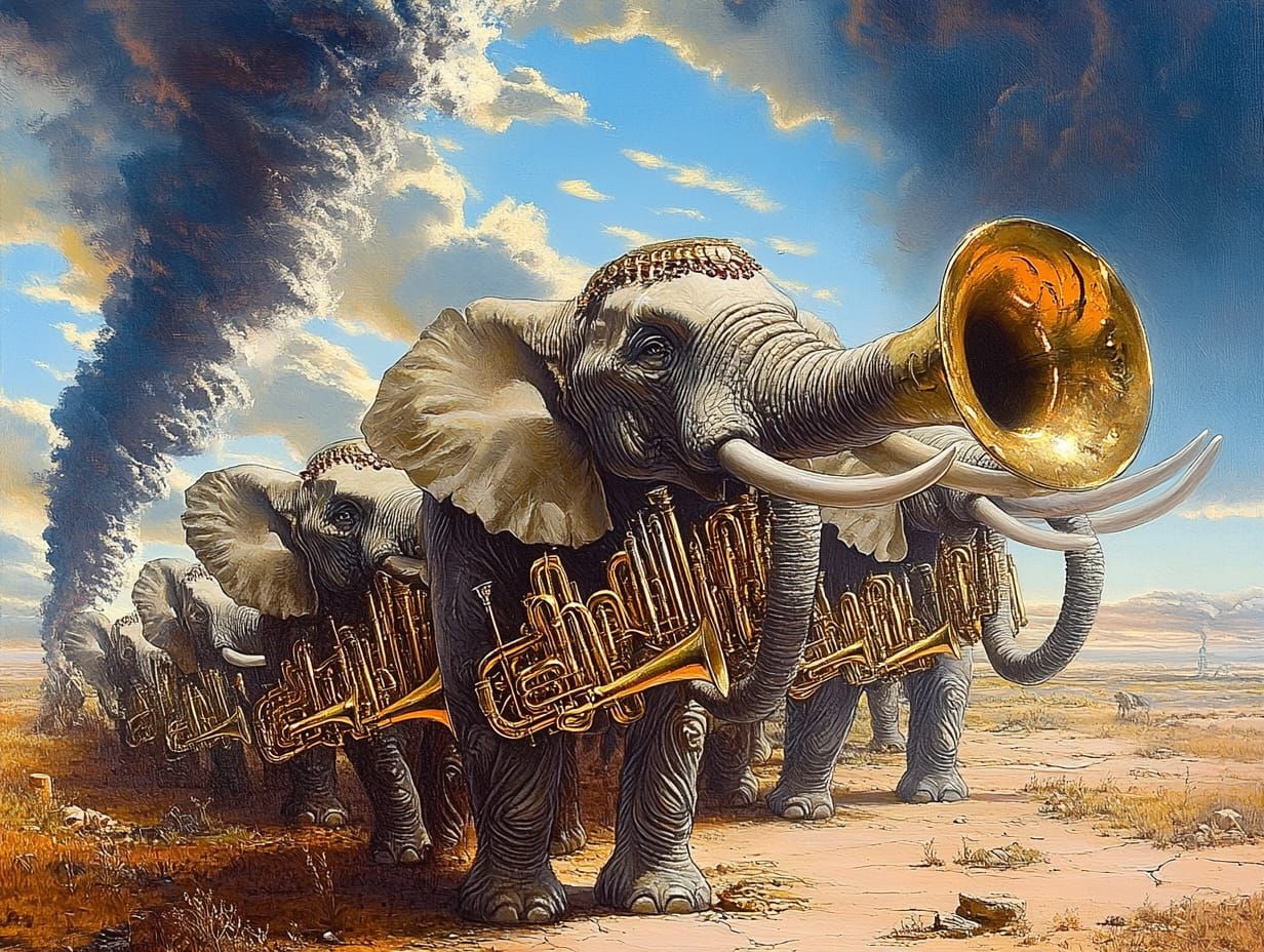 Elephant ensemble in the style of Vladimir Kush