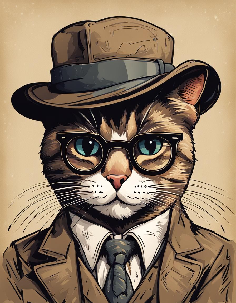 andropomorphic style, a detective cat, full portrait