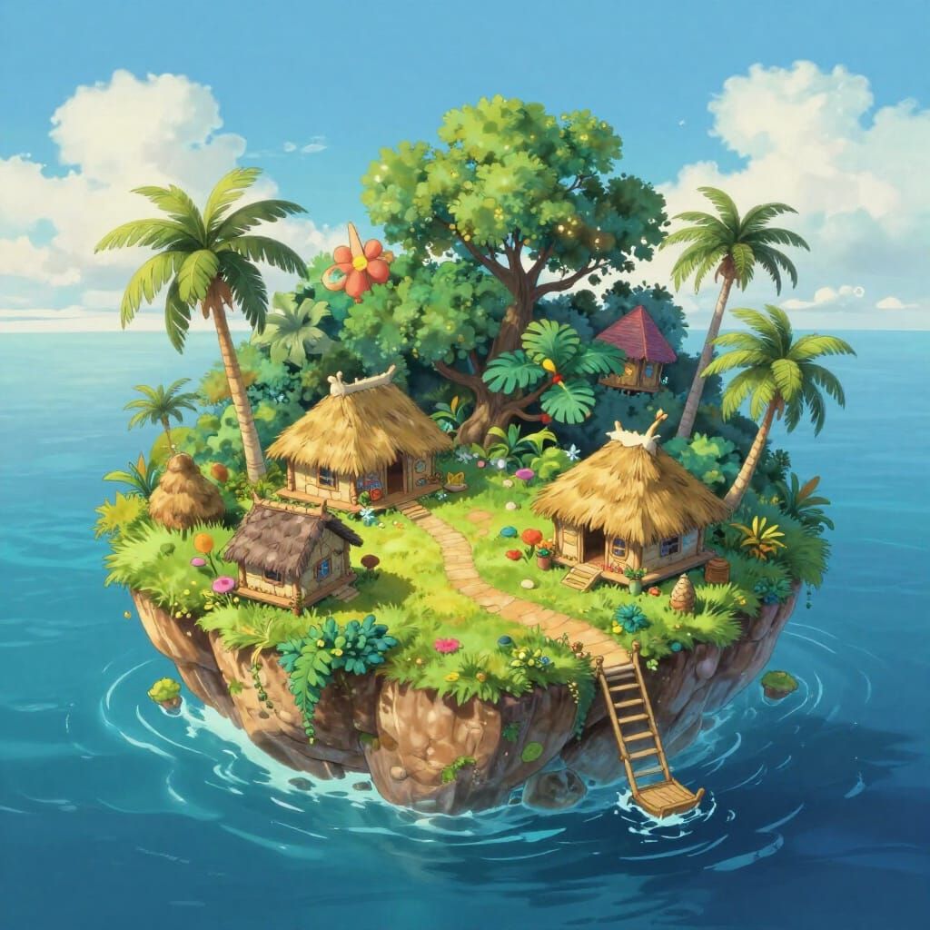 Enchanted Island Floating in Sapphire Ocean