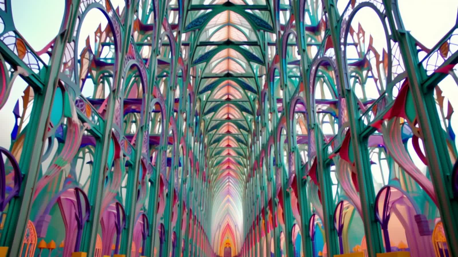extremely colorful Glass Cathedral which goes on into the infinity